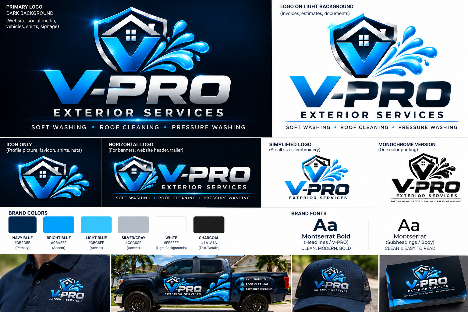 V-PRO Exterior Services — approved blue and silver logo